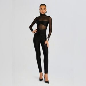 New! SER.O.YA x Revolve Brietta Bandeau Black Sheer Mesh Catsuit Jumpsuit 🖤 S